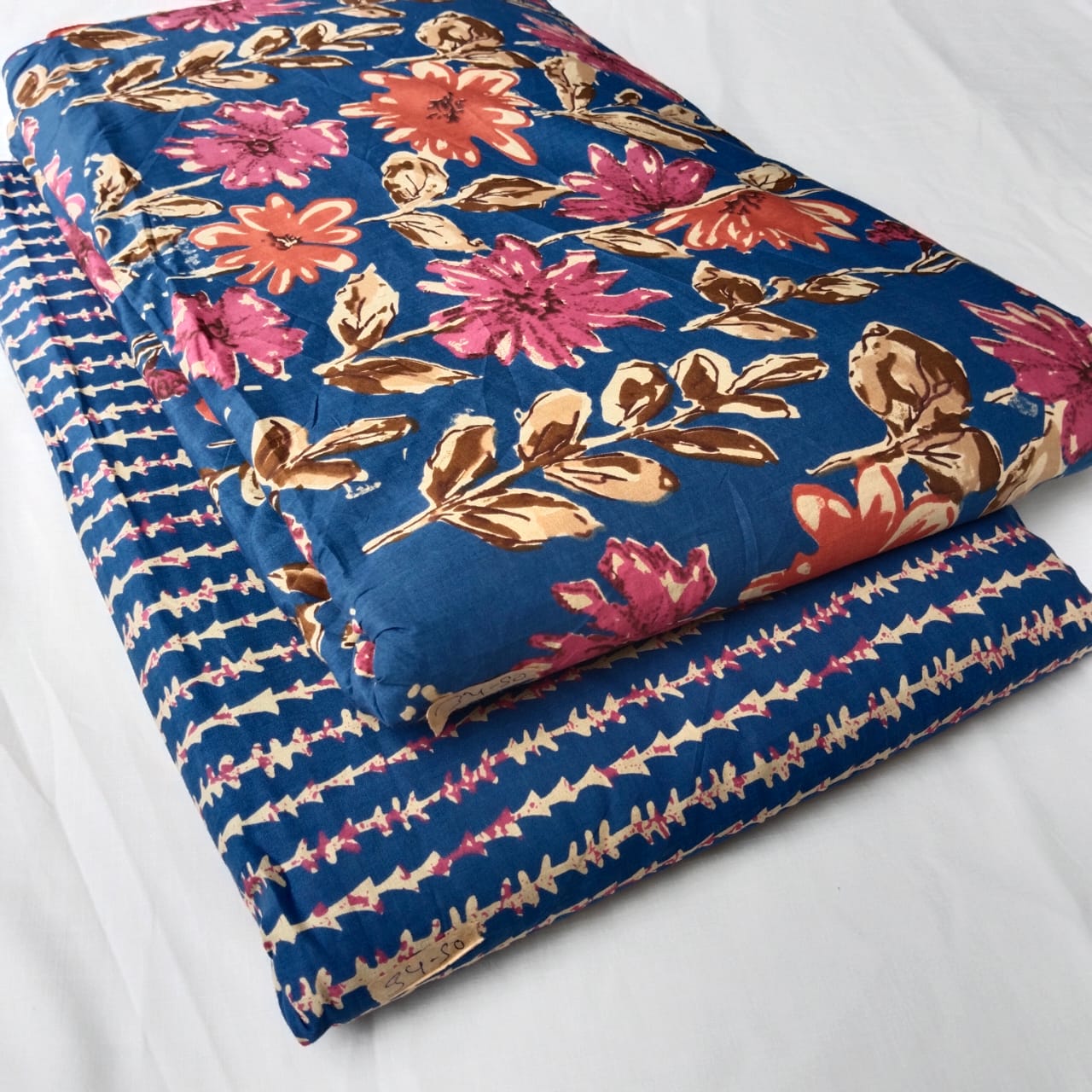 Floral Printed Pure Cotton Unstitched Top Bottom Combo Set 2.5 Mtr Top 2.5 Mtr Bottom