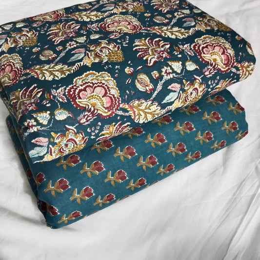 Floral Printed Pure Cotton Unstitched Top Bottom Combo Set 2.5 Mtr Top 2.5 Mtr Bottom