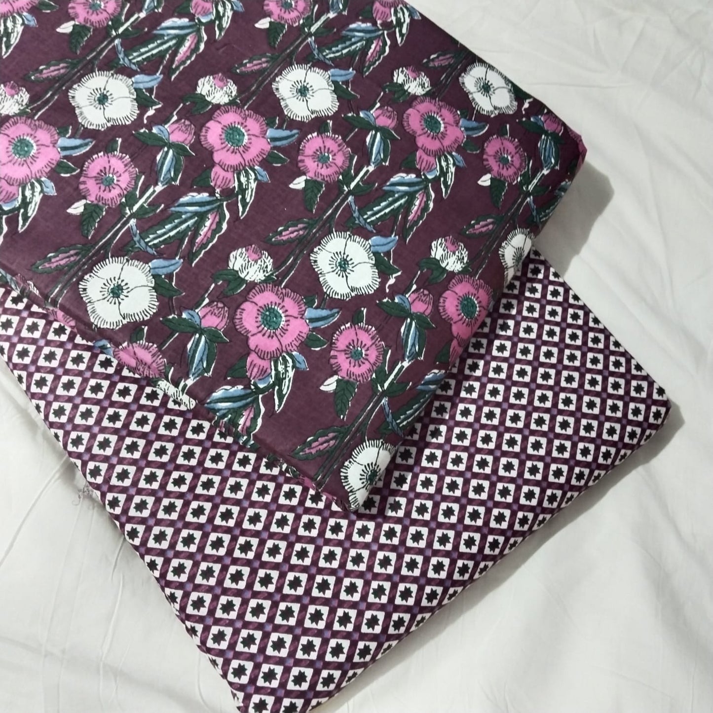 Floral Printed Pure Cotton Unstitched Top Bottom Combo Set 2.5 Mtr Top 2.5 Mtr Bottom