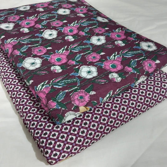 Floral Printed Pure Cotton Unstitched Top Bottom Combo Set 2.5 Mtr Top 2.5 Mtr Bottom