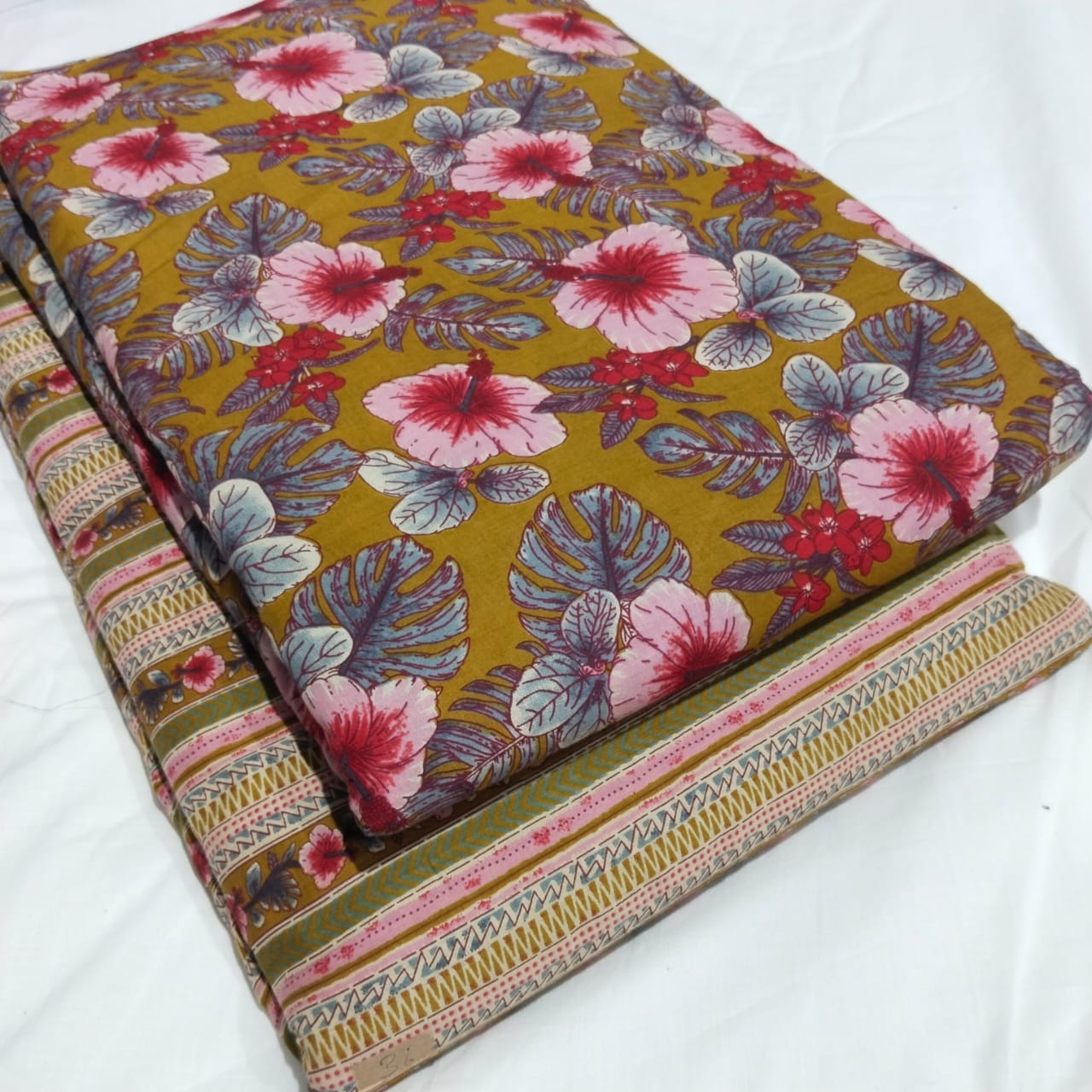 Floral Printed Pure Cotton Unstitched Top Bottom Combo Set 2.5 Mtr Top 2.5 Mtr Bottom