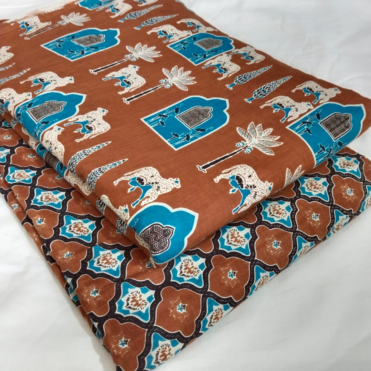 Floral Printed Pure Cotton Unstitched Top Bottom Combo Set 2.5 Mtr Top 2.5 Mtr Bottom