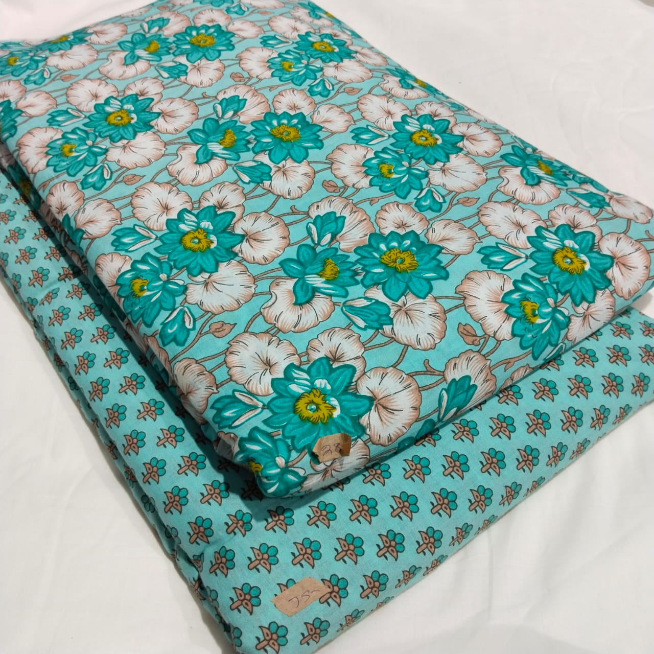 Floral Printed Pure Cotton Unstitched Top Bottom Combo Set 2.5 Mtr Top 2.5 Mtr Bottom