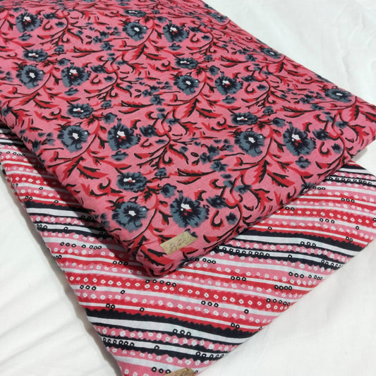 Floral Printed Pure Cotton Unstitched Top Bottom Combo Set 2.5 Mtr Top 2.5 Mtr Bottom