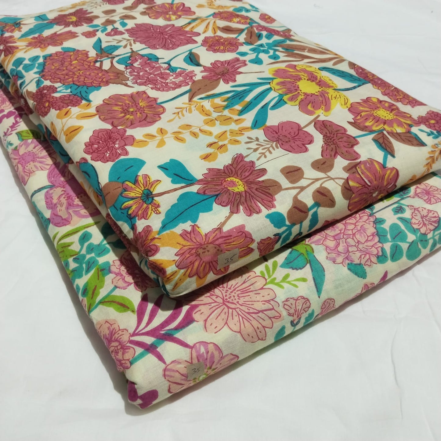 Floral Printed Pure Cotton Unstitched Top Bottom Combo Set 2.5 Mtr Top 2.5 Mtr Bottom