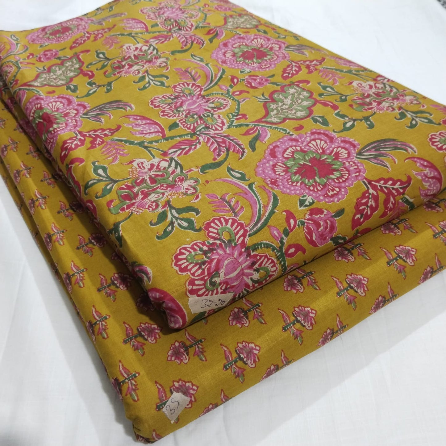 Floral Printed Pure Cotton Unstitched Top Bottom Combo Set 2.5 Mtr Top 2.5 Mtr Bottom