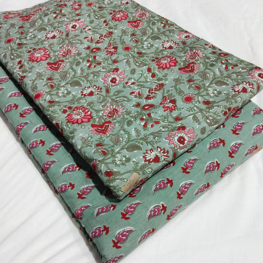 Floral Printed Pure Cotton Unstitched Top Bottom Combo Set 2.5 Mtr Top 2.5 Mtr Bottom