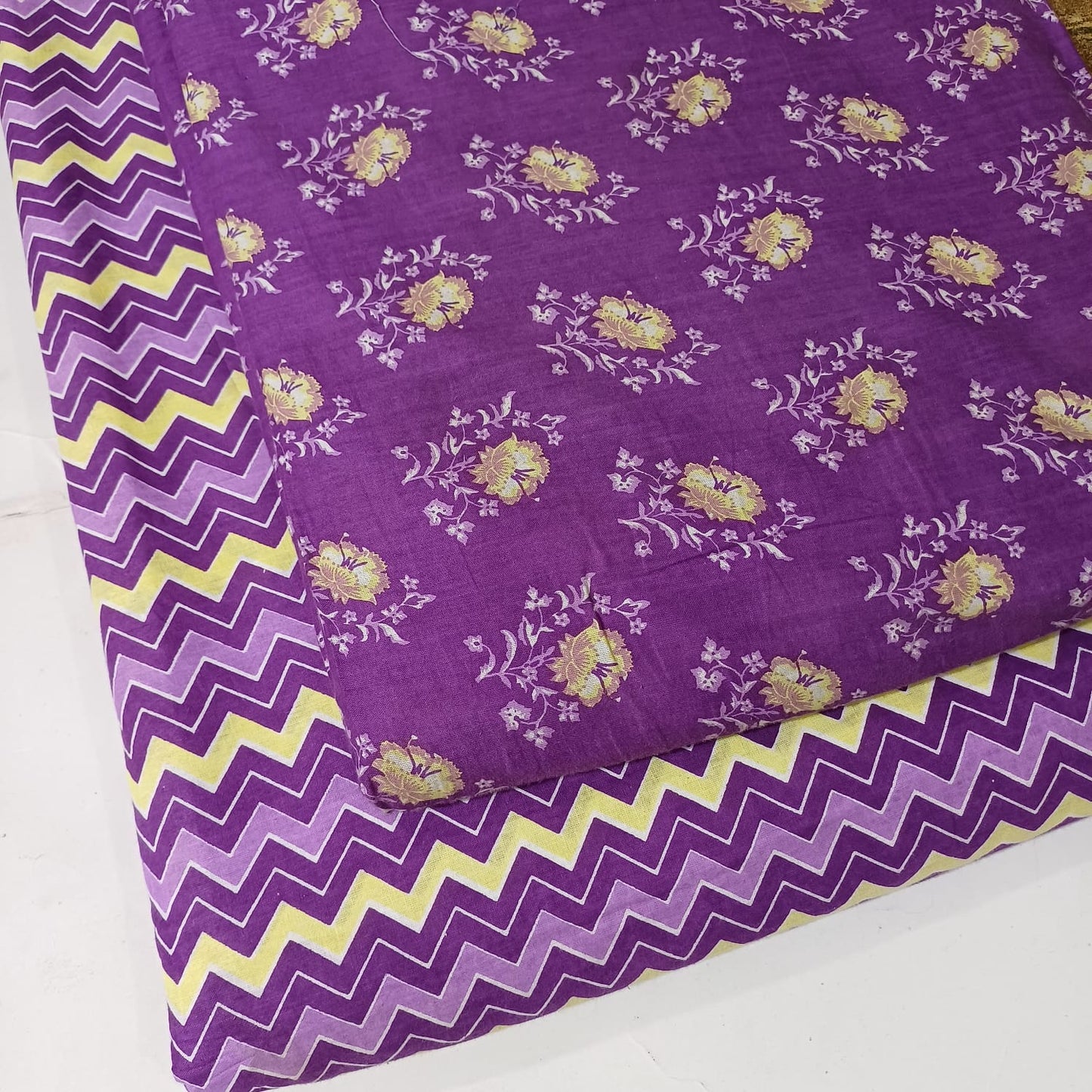 Floral Printed Pure Cotton Unstitched Top Bottom Combo Set 2.5 Mtr Top 2.5 Mtr Bottom