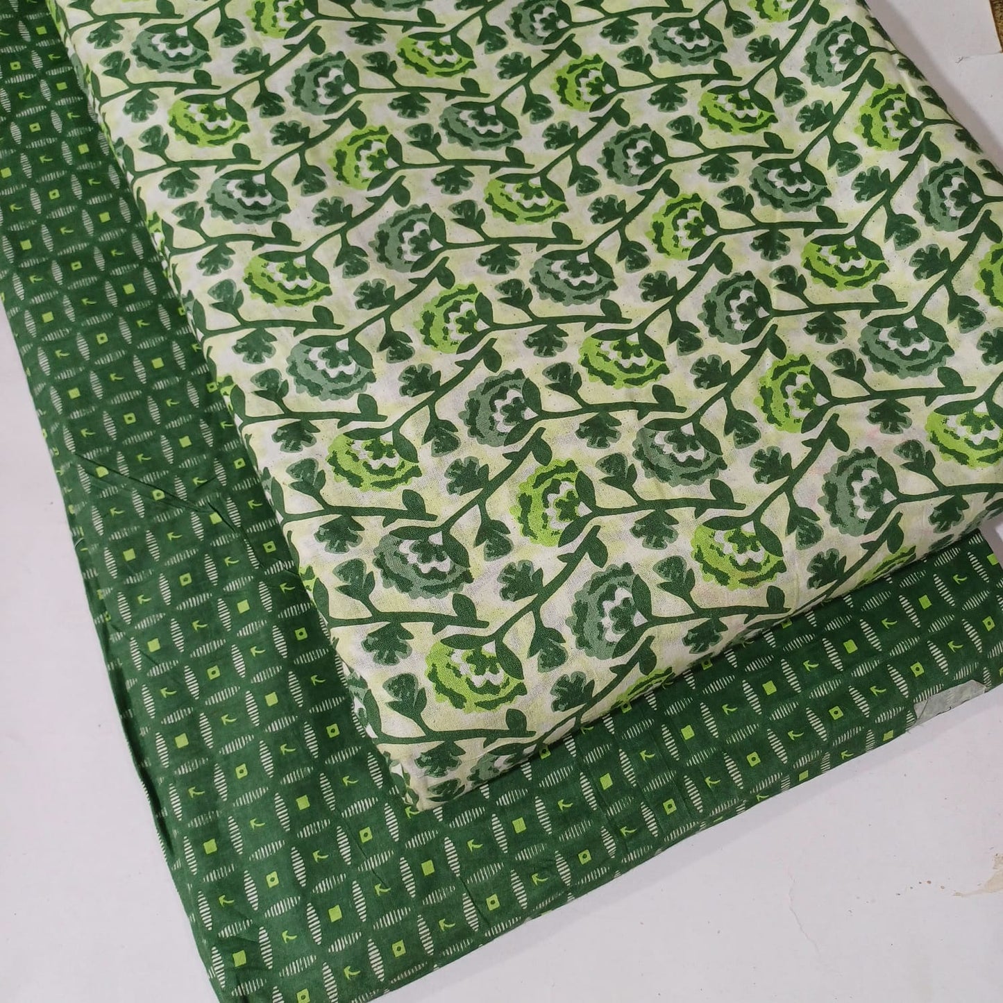 Floral Printed Pure Cotton Unstitched Top Bottom Combo Set 2.5 Mtr Top 2.5 Mtr Bottom