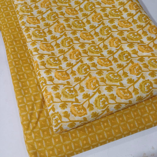 Floral Printed Pure Cotton Unstitched Top Bottom Combo Set 2.5 Mtr Top 2.5 Mtr Bottom