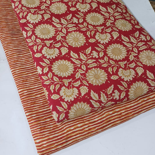 Floral Printed Pure Cotton Unstitched Top Bottom Combo Set 2.5 Mtr Top 2.5 Mtr Bottom