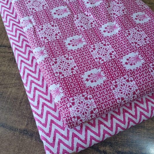 Floral Printed Pure Cotton Unstitched Top Bottom Combo Set 2.5 Mtr Top 2.5 Mtr Bottom