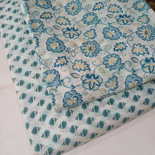 Floral Printed Pure Cotton Unstitched Top Bottom Combo Set 2.5 Mtr Top 2.5 Mtr Bottom