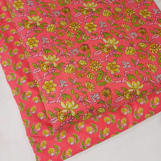 Floral Printed Pure Cotton Unstitched Top Bottom Combo Set 2.5 Mtr Top 2.5 Mtr Bottom