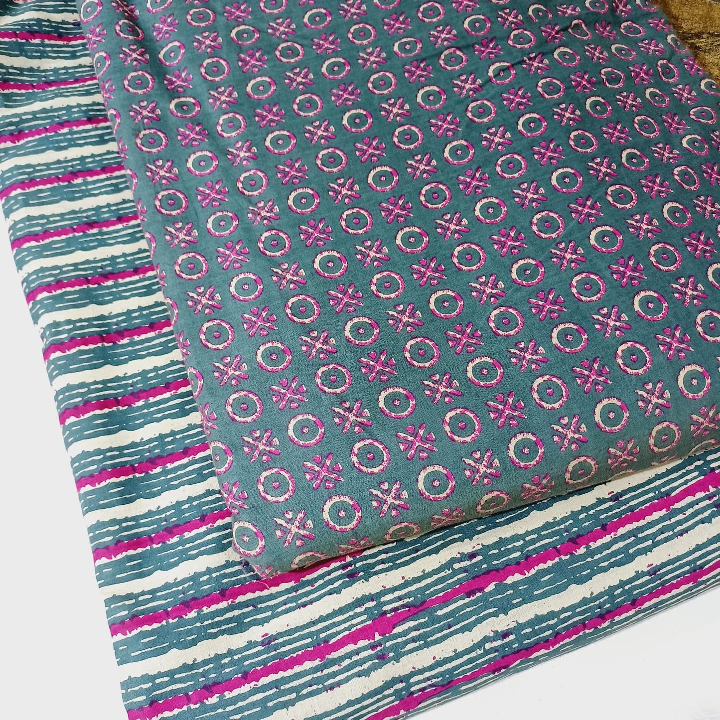 Floral Printed Pure Cotton Unstitched Top Bottom Combo Set 2.5 Mtr Top 2.5 Mtr Bottom