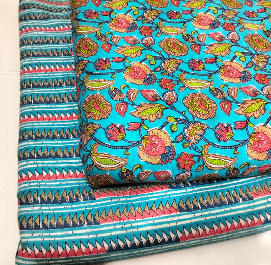 Floral Printed Pure Cotton Unstitched Top Bottom Combo Set 2.5 Mtr Top 2.5 Mtr Bottom