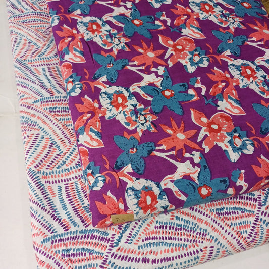 Floral Printed Pure Cotton Unstitched Top Bottom Combo Set 2.5 Mtr Top 2.5 Mtr Bottom