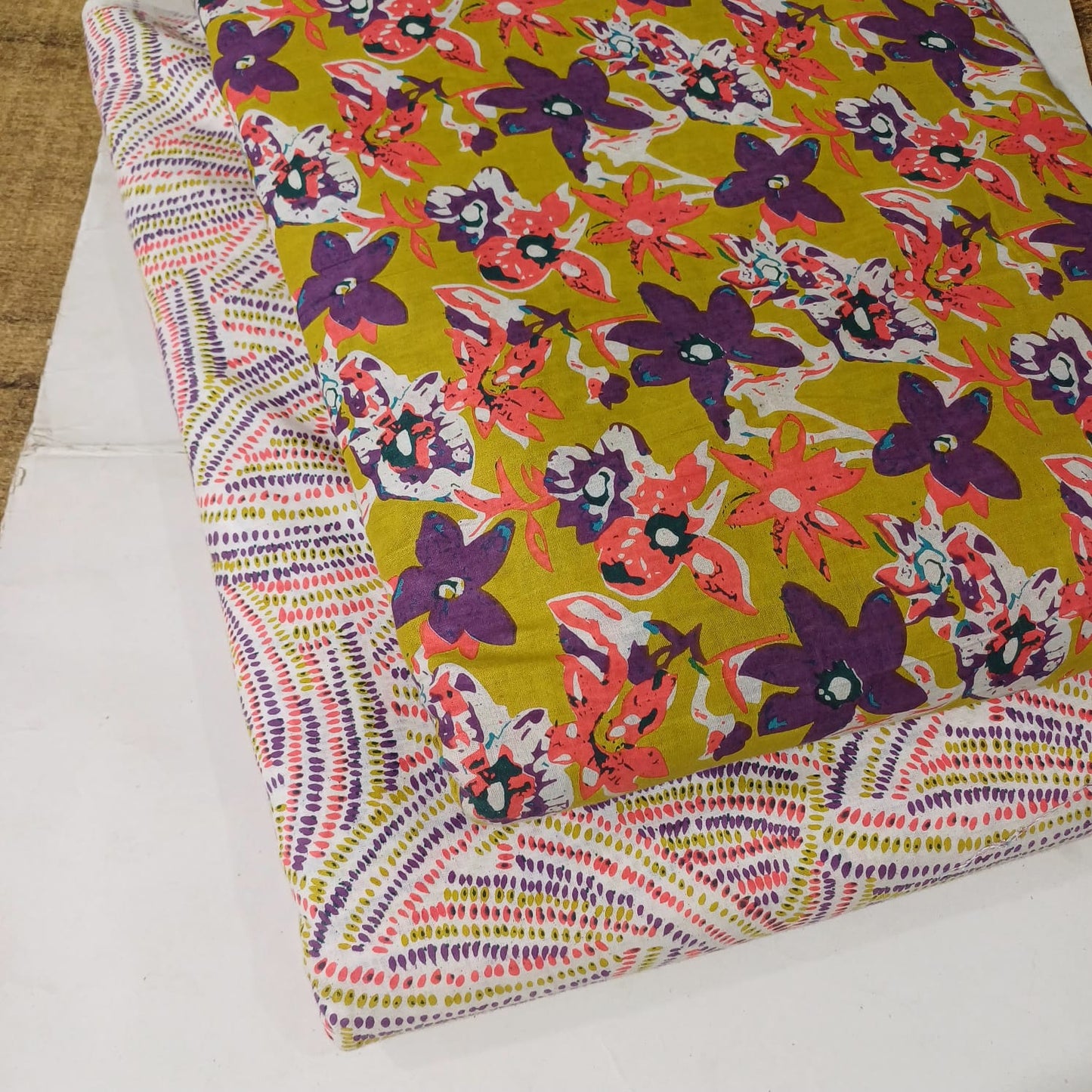 Floral Printed Pure Cotton Unstitched Top Bottom Combo Set 2.5 Mtr Top 2.5 Mtr Bottom