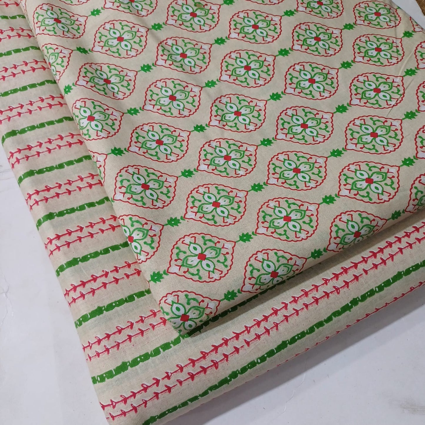 Floral Printed Pure Cotton Unstitched Top Bottom Combo Set 2.5 Mtr Top 2.5 Mtr Bottom