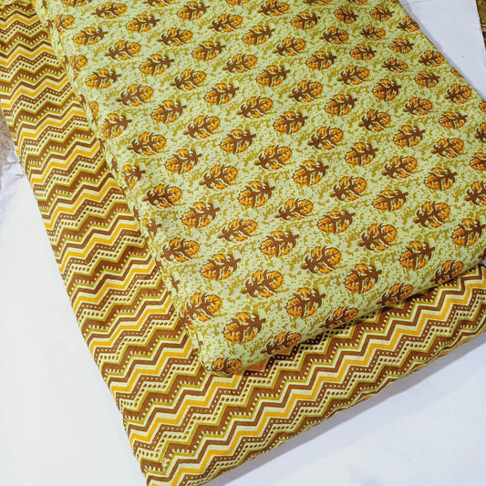 Floral Printed Pure Cotton Unstitched Top Bottom Combo Set 2.5 Mtr Top 2.5 Mtr Bottom