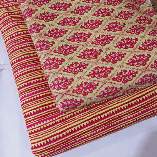 Floral Printed Pure Cotton Unstitched Top Bottom Combo Set 2.5 Mtr Top 2.5 Mtr Bottom