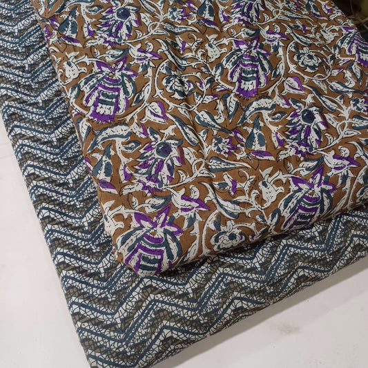 Floral Printed Pure Cotton Unstitched Top Bottom Combo Set 2.5 Mtr Top 2.5 Mtr Bottom