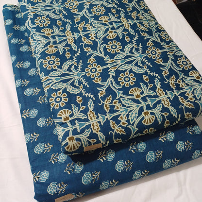 Floral Printed Pure Cotton Unstitched Top Bottom Combo Set 2.5 Mtr Top 2.5 Mtr Bottom