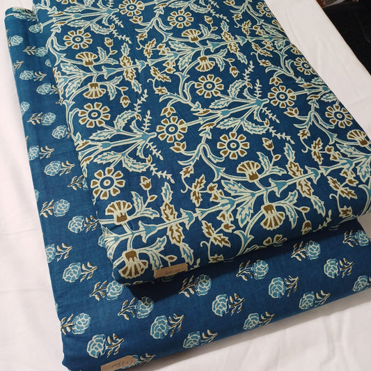 Floral Printed Pure Cotton Unstitched Top Bottom Combo Set 2.5 Mtr Top 2.5 Mtr Bottom