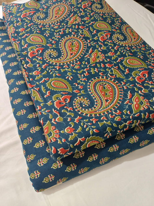 Floral Printed Pure Cotton Unstitched Top Bottom Combo Set 2.5 Mtr Top 2.5 Mtr Bottom