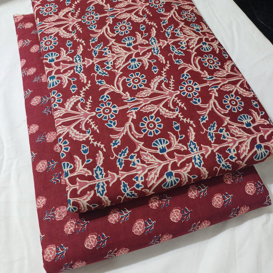 Floral Printed Pure Cotton Unstitched Top Bottom Combo Set 2.5 Mtr Top 2.5 Mtr Bottom