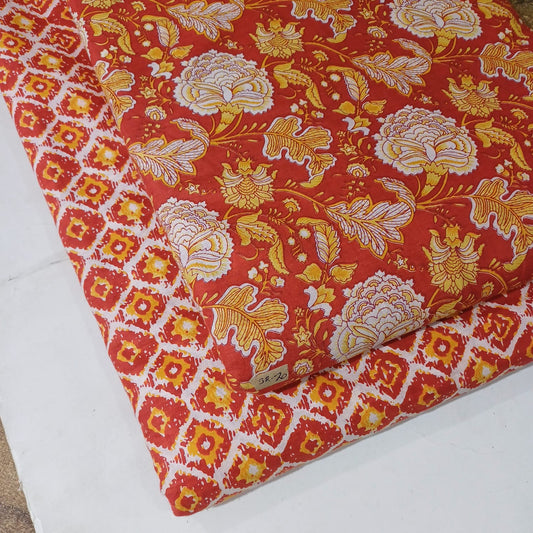 Floral Printed Pure Cotton Unstitched Top Bottom Combo Set 2.5 Mtr Top 2.5 Mtr Bottom