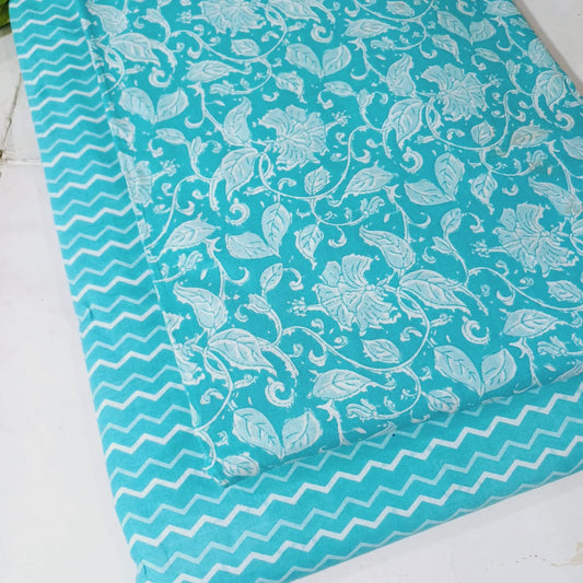 Floral Printed Pure Cotton Unstitched Top Bottom Combo Set 2.5 Mtr Top 2.5 Mtr Bottom