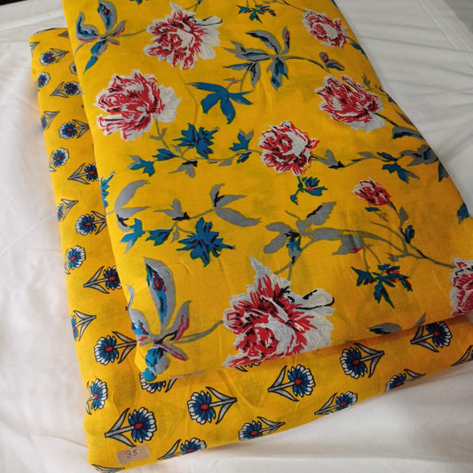 Floral Printed Pure Cotton Unstitched Top Bottom Combo Set 2.5 Mtr Top 2.5 Mtr Bottom