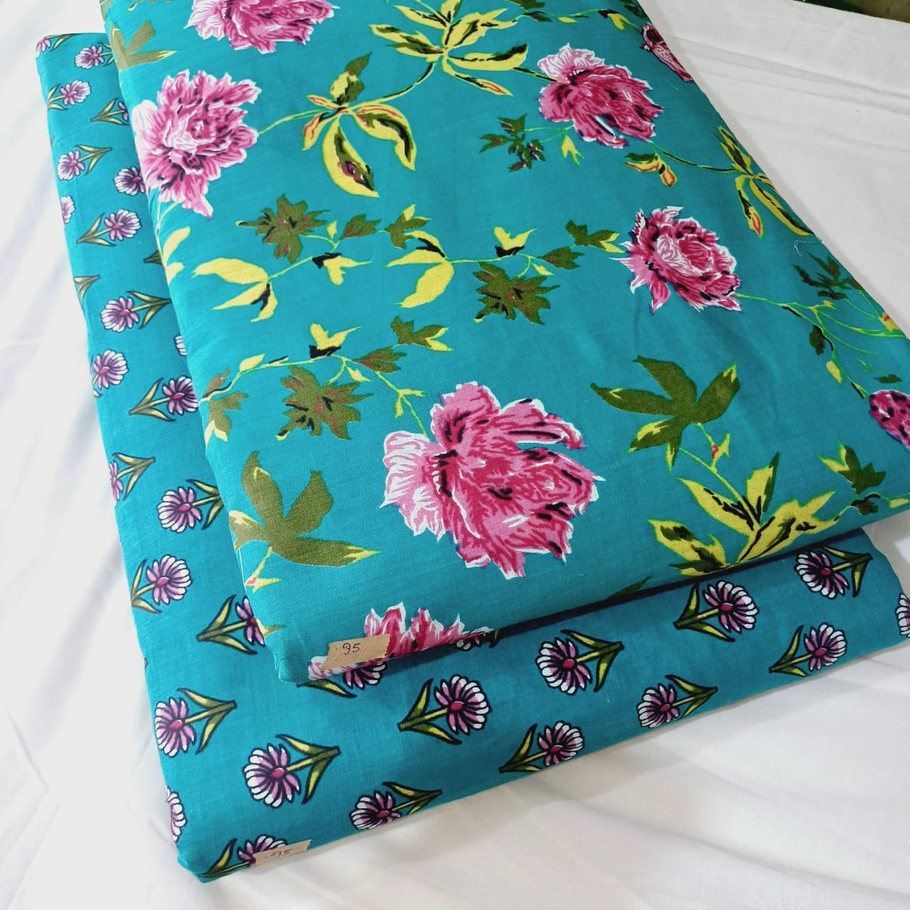 Floral Printed Pure Cotton Unstitched Top Bottom Combo Set 2.5 Mtr Top 2.5 Mtr Bottom
