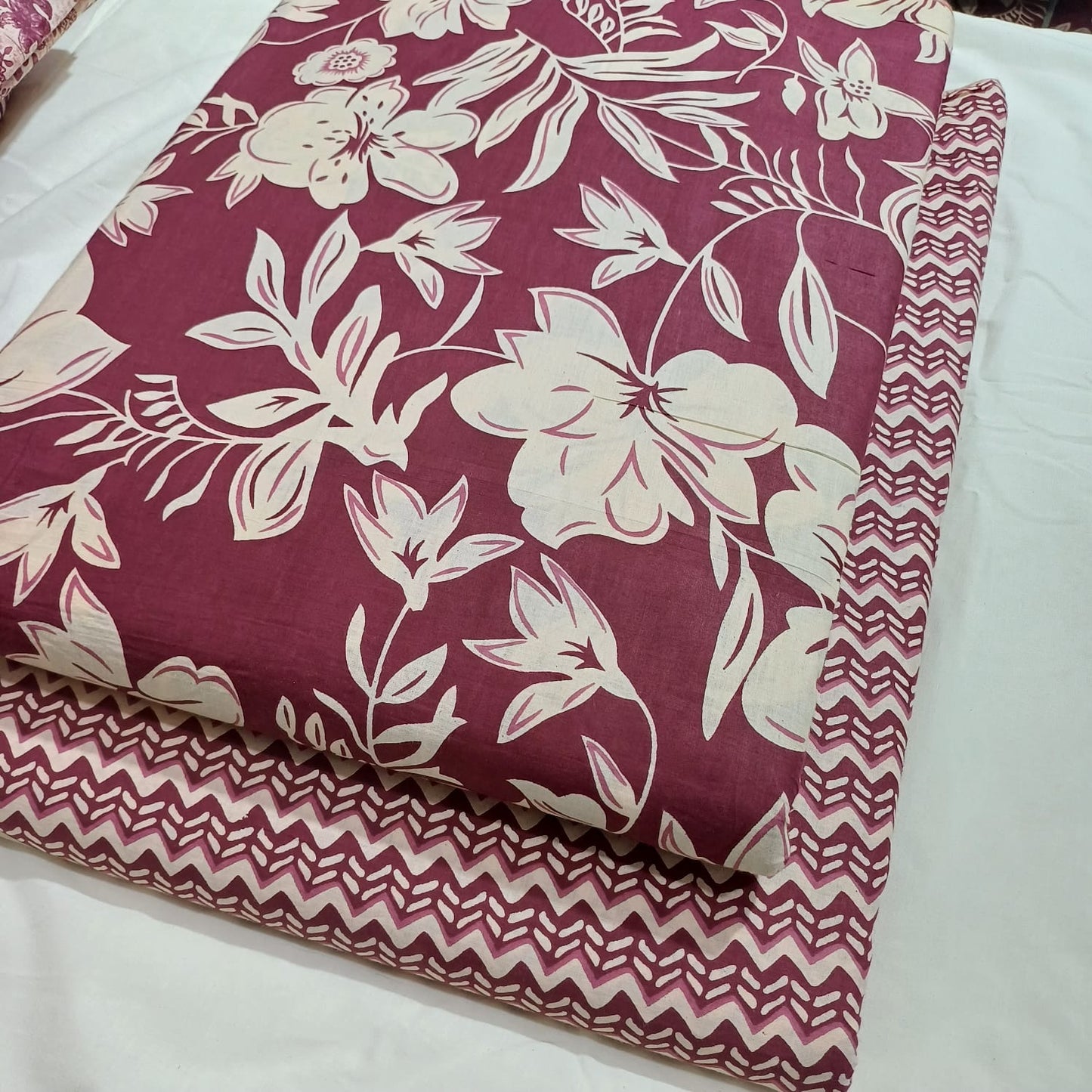 Floral Printed Pure Cotton Unstitched Top Bottom Combo Set 2.5 Mtr Top 2.5 Mtr Bottom