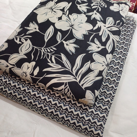 Floral Printed Pure Cotton Unstitched Top Bottom Combo Set 2.5 Mtr Top 2.5 Mtr Bottom