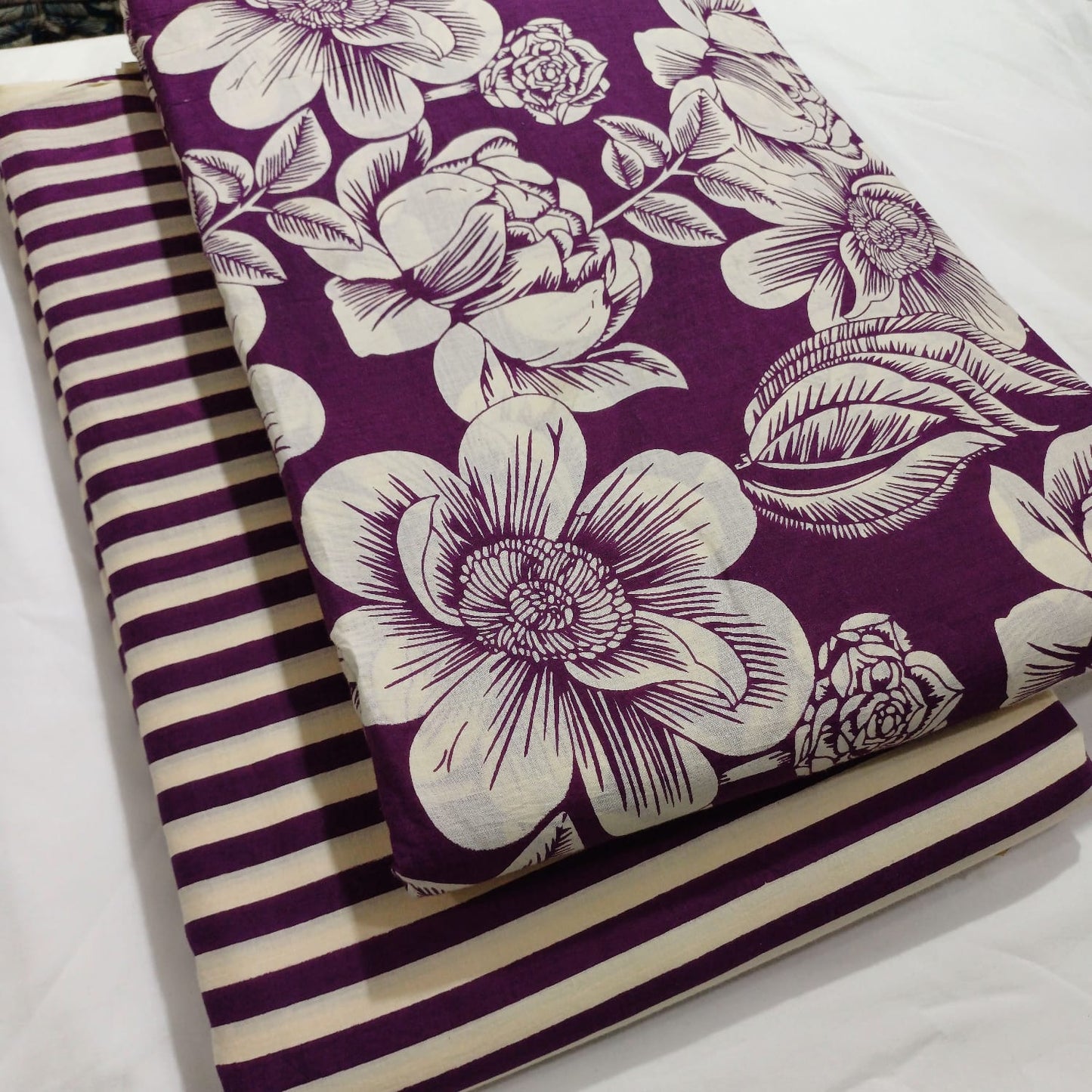 Floral Printed Pure Cotton Unstitched Top Bottom Combo Set 2.5 Mtr Top 2.5 Mtr Bottom