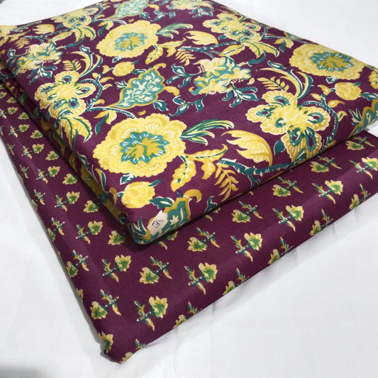Floral Printed Pure Cotton Unstitched Top Bottom Combo Set 2.5 Mtr Top 2.5 Mtr Bottom