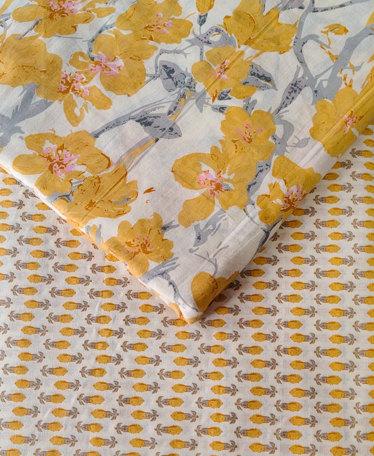 Floral Printed Pure Cotton Unstitched Top Bottom Combo Set 2.5 Mtr Top 2.5 Mtr Bottom