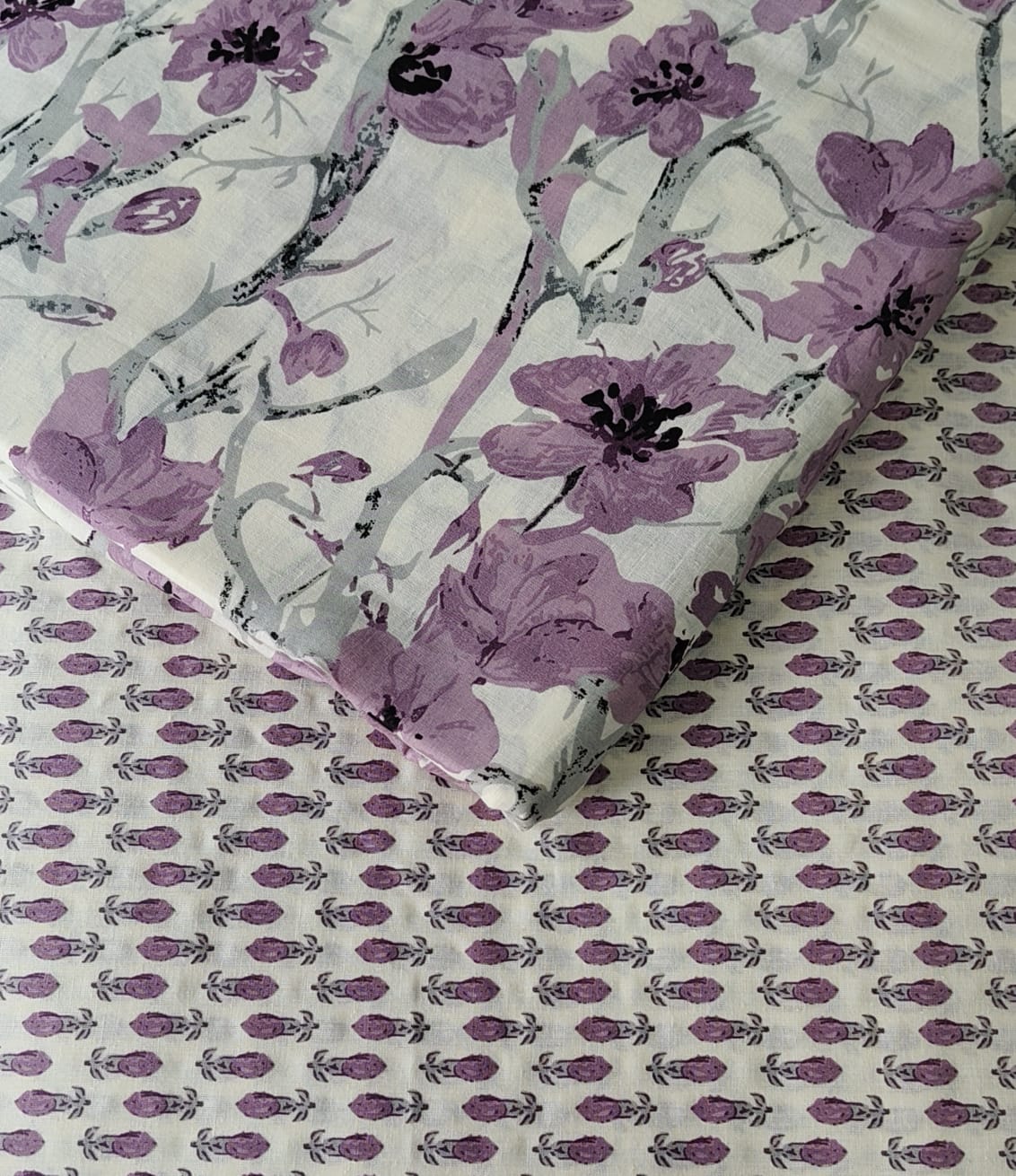 Floral Printed Pure Cotton Unstitched Top Bottom Combo Set 2.5 Mtr Top 2.5 Mtr Bottom