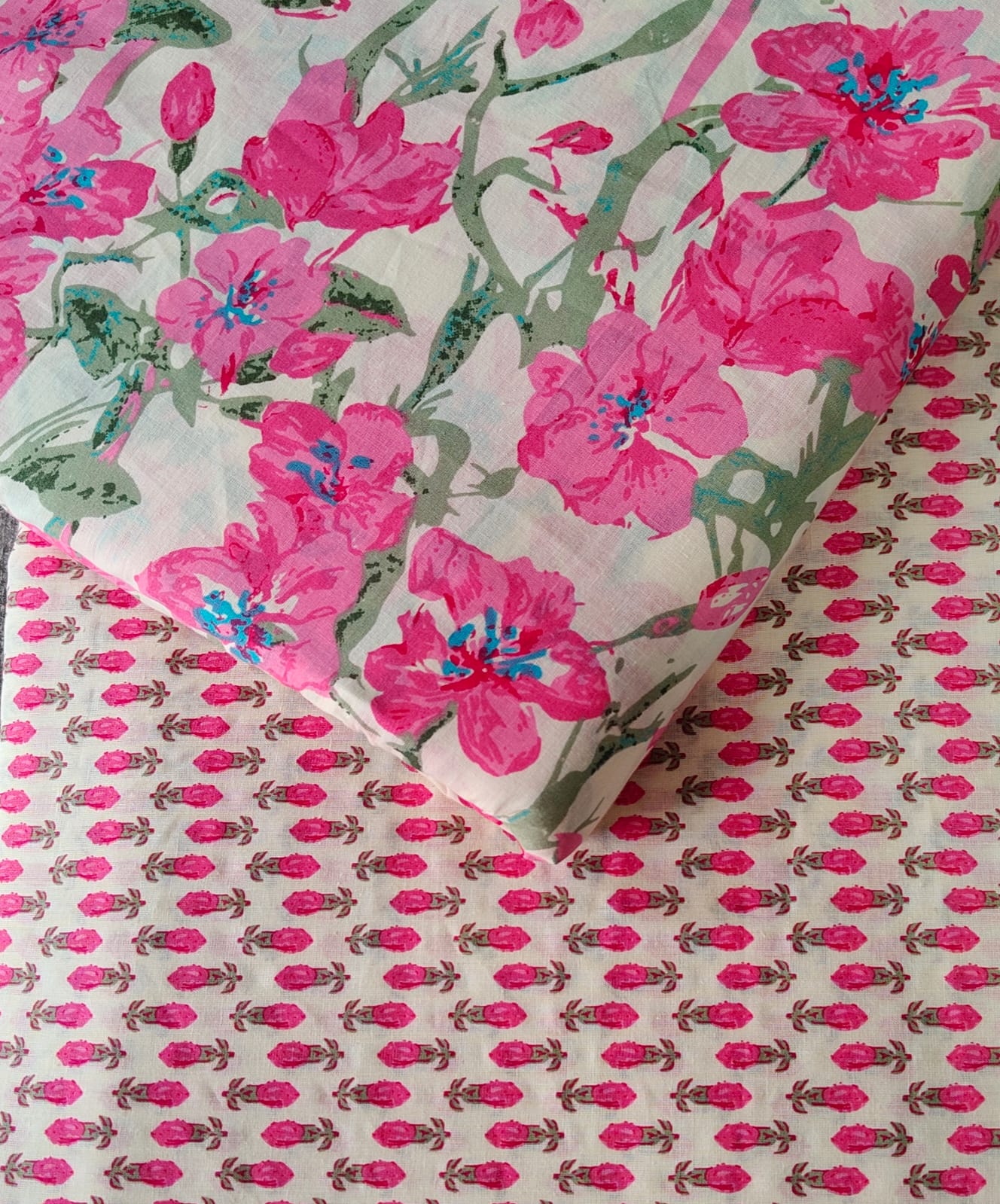 Floral Printed Pure Cotton Unstitched Top Bottom Combo Set 2.5 Mtr Top 2.5 Mtr Bottom