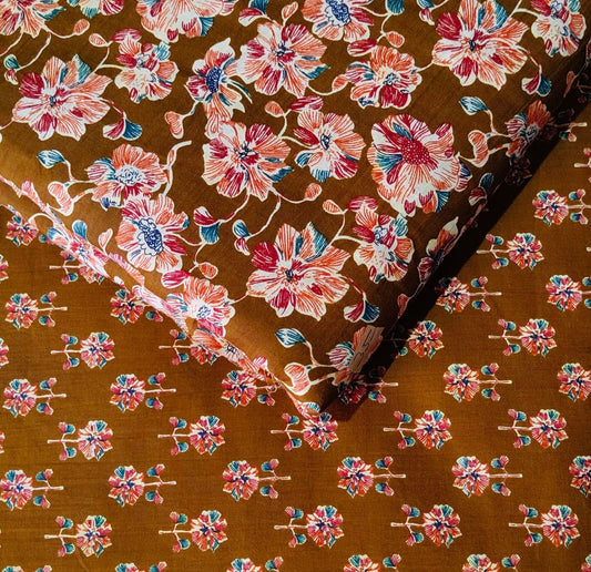 Floral Printed Pure Cotton Unstitched Top Bottom Combo Set 2.5 Mtr Top 2.5 Mtr Bottom
