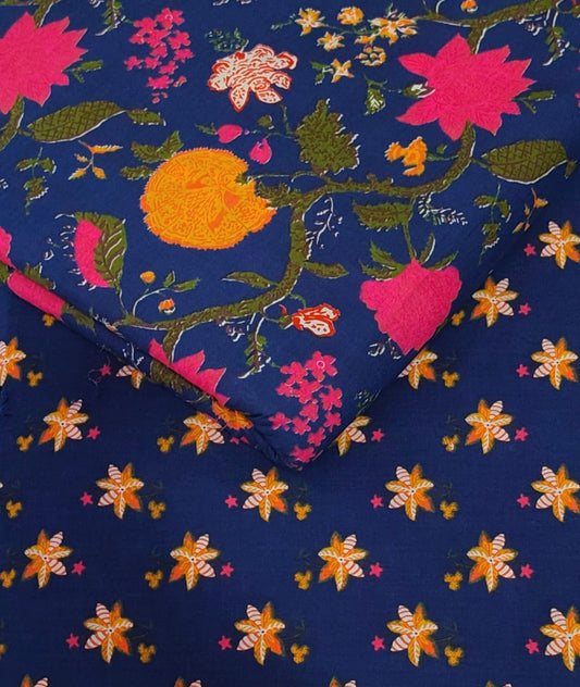 Floral Printed Pure Cotton Unstitched Top Bottom Combo Set 2.5 Mtr Top 2.5 Mtr Bottom
