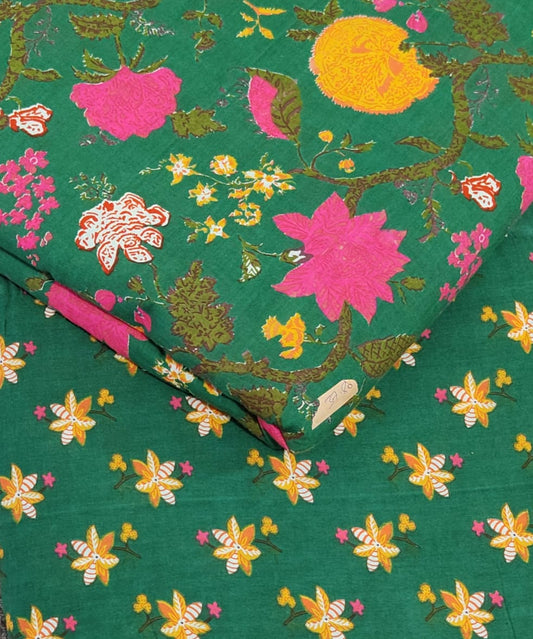 Floral Printed Pure Cotton Unstitched Top Bottom Combo Set 2.5 Mtr Top 2.5 Mtr Bottom