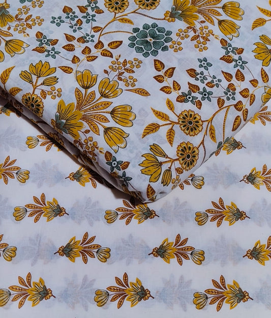 Floral Printed Pure Cotton Unstitched Top Bottom Combo Set 2.5 Mtr Top 2.5 Mtr Bottom