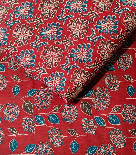 Floral Printed Pure Cotton Unstitched Top Bottom Combo Set 2.5 Mtr Top 2.5 Mtr Bottom