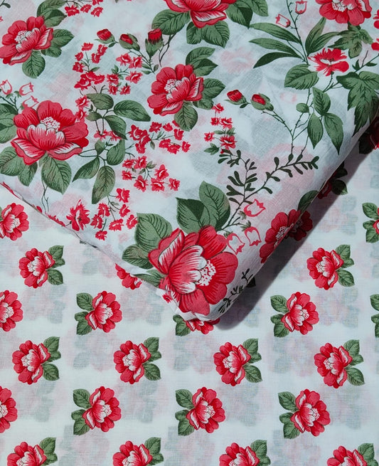 Floral Printed Pure Cotton Unstitched Top Bottom Combo Set 2.5 Mtr Top 2.5 Mtr Bottom