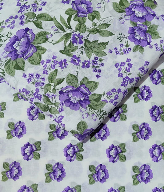 Floral Printed Pure Cotton Unstitched Top Bottom Combo Set 2.5 Mtr Top 2.5 Mtr Bottom