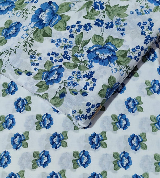 Floral Printed Pure Cotton Unstitched Top Bottom Combo Set 2.5 Mtr Top 2.5 Mtr Bottom