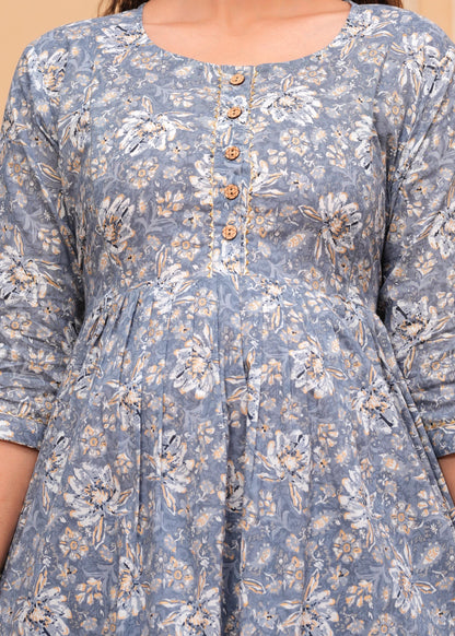 New Exclusive Cotton Cambric Floral Printed With Zip Design Maternity Gawn